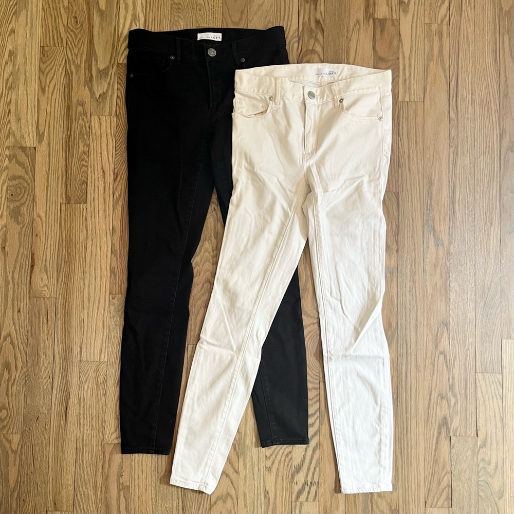 Two pairs of LOFT skinny pants - bk & white